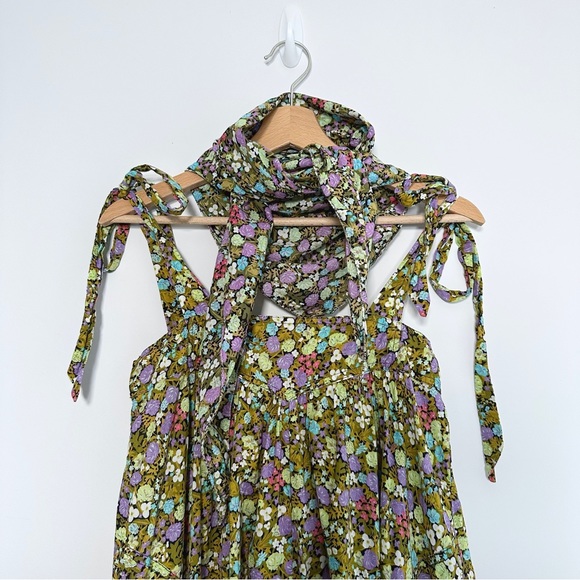 Vintage Handmade Midi Dress Size UK 6 XS Green Floral Trapeze Sleeveless - Picture 3 of 13